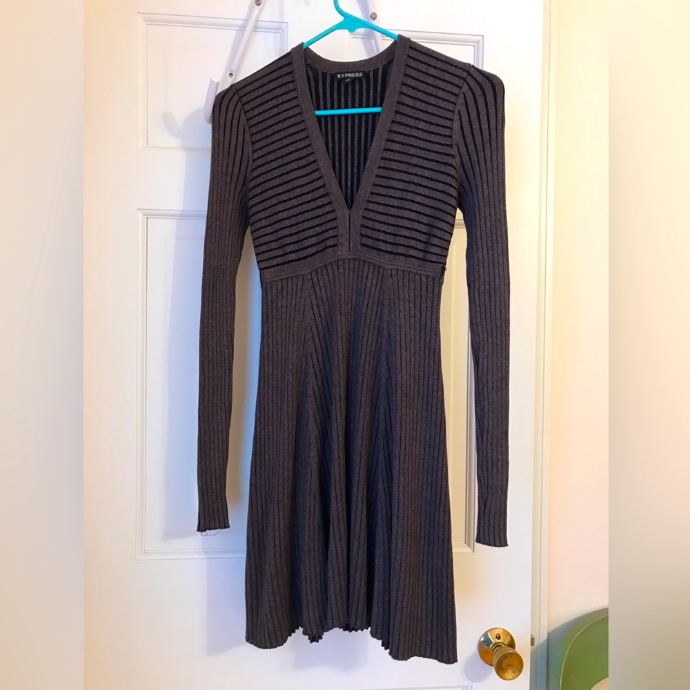 Express sweater dress.  Taupe and black color.